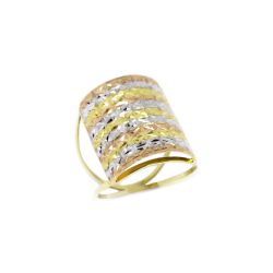 Anel Retangular Facetado Tricolor em Ouro 18 Kilates - 23790